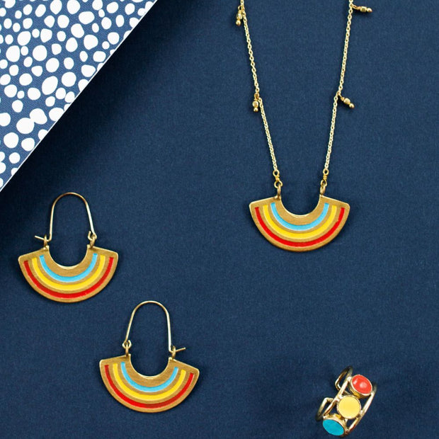 Petite Rainbow Necklace styled with matching earrings