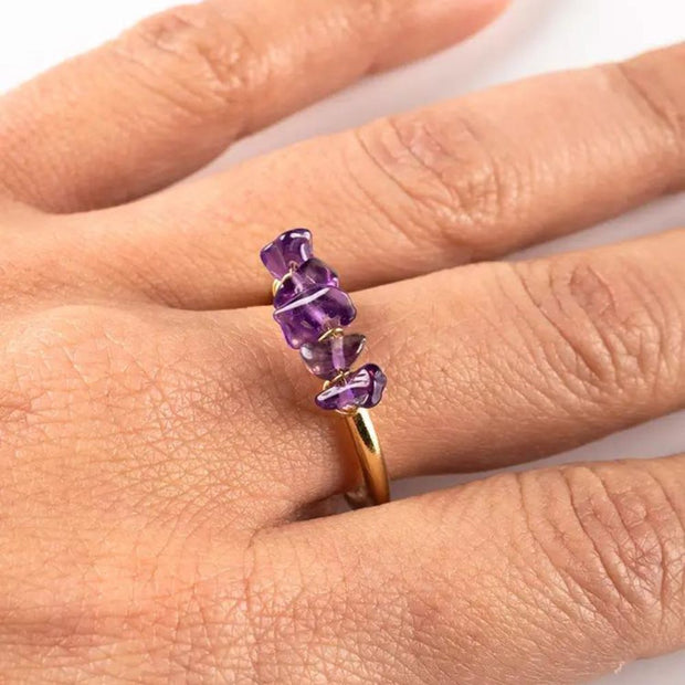 Tumbled Gems Adjustable Ring with Amethyst on model