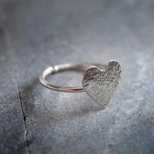 Silver tone Petite Heart Adjustable Ring styled