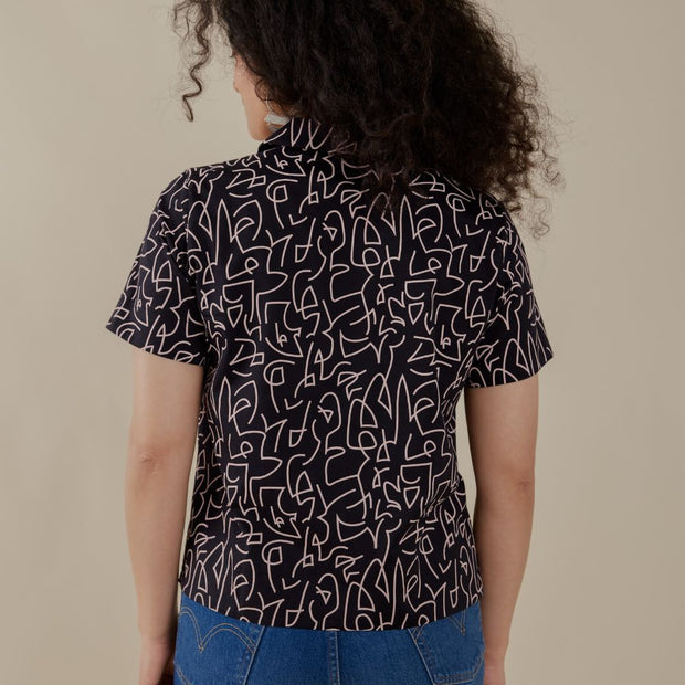 Mata Traders Camp Shirt - Black Lines on model back view