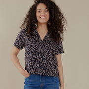 Mata Traders Camp Shirt - Black Lines on model front view