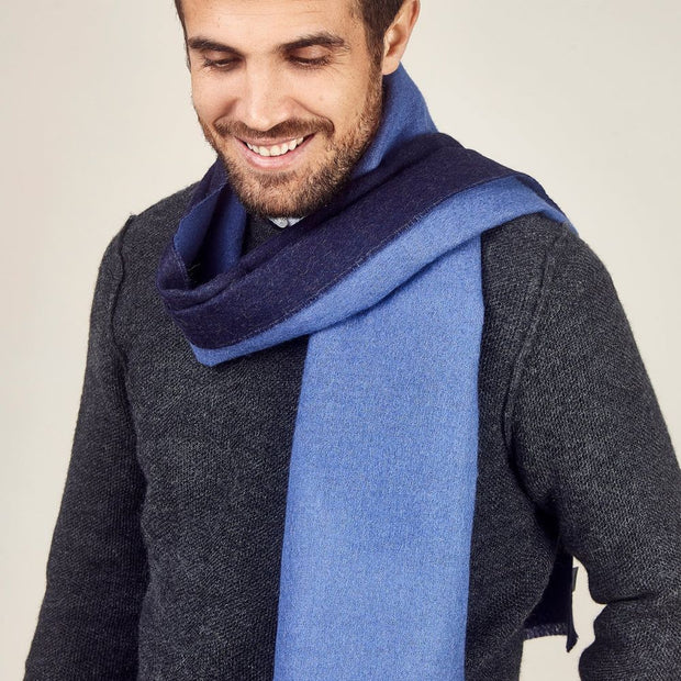 Double Face Baby Alpaca Scarf - Navy on male model