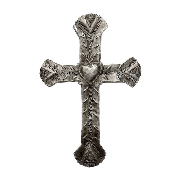 12-inch Recycled Metal Heart Cross