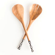 13-inch Olive Wood and Batiked Bone Handles Serving Spoons