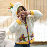 Kid's Unicorn Hooded Full Zip Sweater model