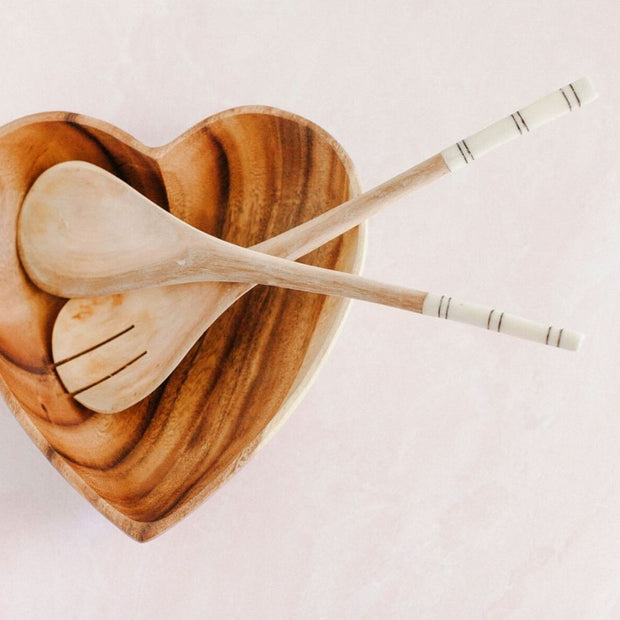 14-inch Olive Wood and Bone Handles Serving Spoons lifestyle