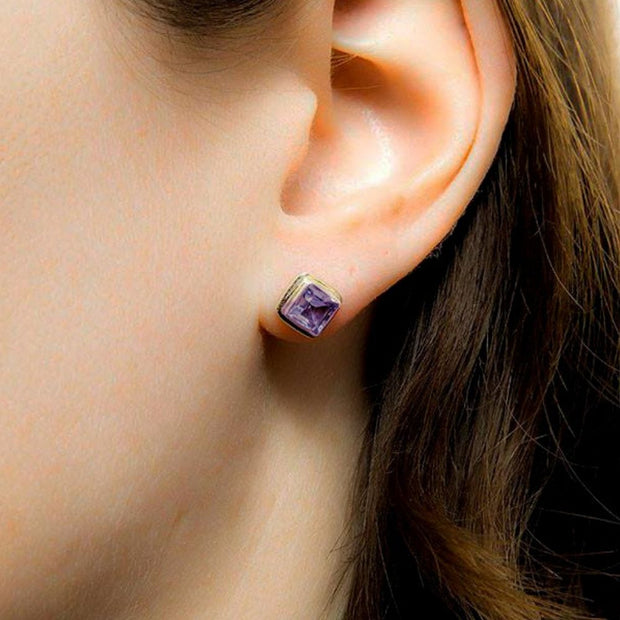 Biru Stone and Sterling Silver Stud Earrings - Amethyst model