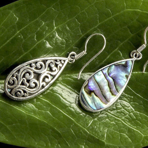 Burung Sterling Silver and Abalone Teardrop Earrings from Bali Indonesia