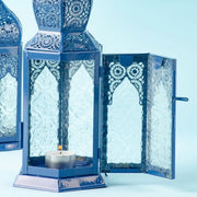 Blue Moroccan Inspired Large Metal Lantern open door
