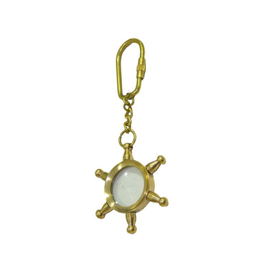 Brass Boat Wheel with Magnifying Glass Key Chain