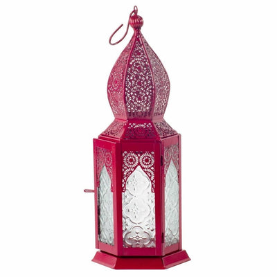 Moroccan Inspired Large Metal Lantern - Maroon