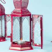 Moroccan Inspired Large Metal Lantern - Maroon door detail