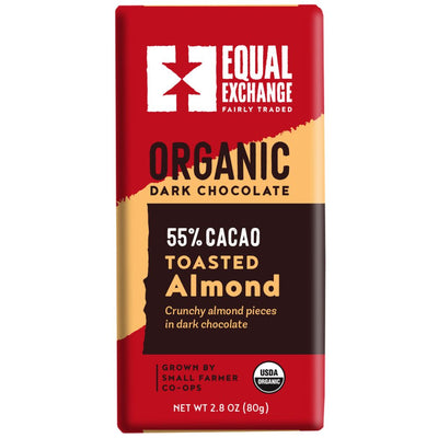 Organic Dark Chocolate with Toasted Almonds (55% Cacao) 80g Bar
