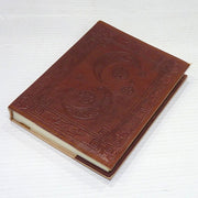 6" x 8" Embossed Leather Journal - Twin Crescents flat