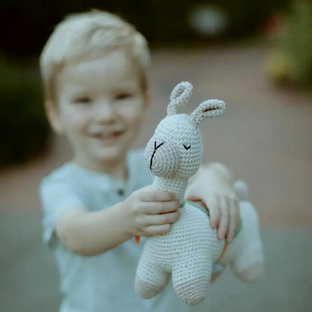 Llama Rattle Toy held by a little child