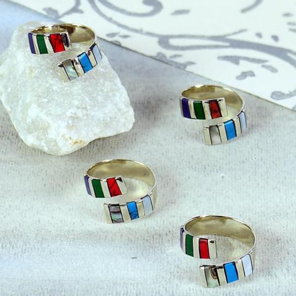 Alpaca Silver with Semi-precious Stones Striped Ring assorted