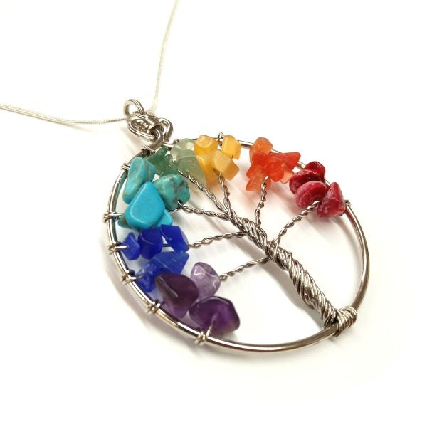 21631 Tree of Life Pendant Necklace with Stones and Wire-FairTrade-closeup