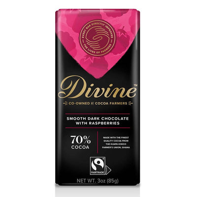 Divine 70% Smooth Dark Chocolate with Raspberries Bar