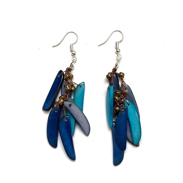 Tagua Earrings Feather Turquoise