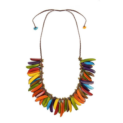 Tagua Necklace Feather Multi Rainbow Colors