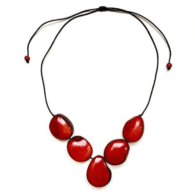 Cinco Tagua Necklace - Red