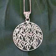 Meja Sterling Silver Filigree Leaves Pendant Necklace from Bali Indonesia