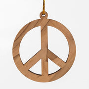 Olive Wood Peace Symbol Ornament closeup
