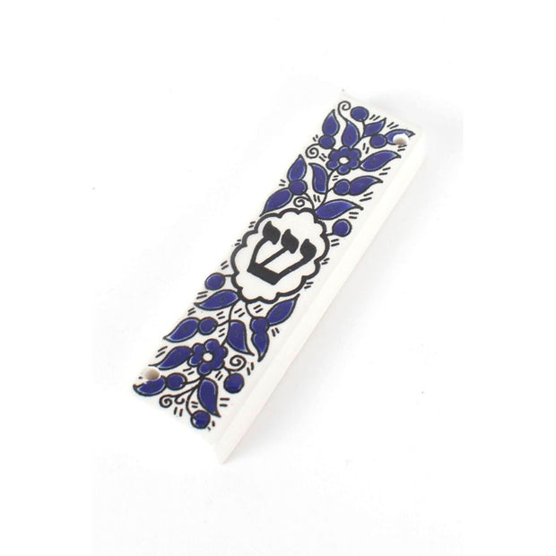 Hand-painted House Blessing Ceramic Mezuzah side view