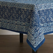 Block Printed Cotton Square Tablecloth - Wave Dabu