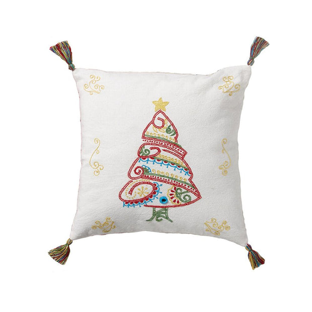 Small Hand-embroidered Christmas Tree Throw Pillow
