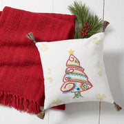 Red Rethread Throw shown with Christmas Tree throw pillow