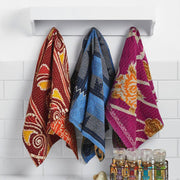 Reversible Kantha Cotton Dish Towels hanging on kitchen wall
