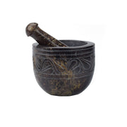 natural carved gorara stone mortar & pestle with etched design