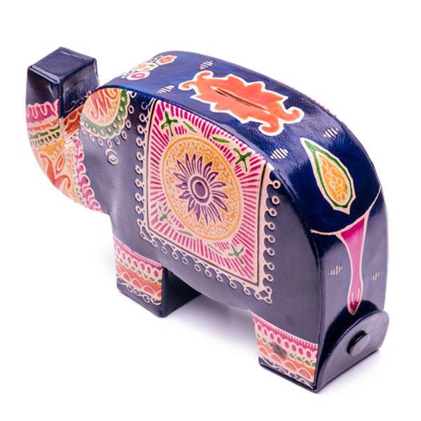 Fair Trade Embossed Leather Elephant Bank back view