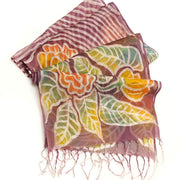 Cotton Silk Plum Painted Floral Scarf detail