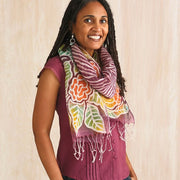 Cotton Silk Plum Painted Floral Scarf on model