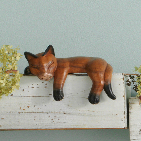 Hand-Carved Napping Shelf Cat