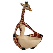 Jacaranda Wood Sitting Yoga Giraffe with Bowl