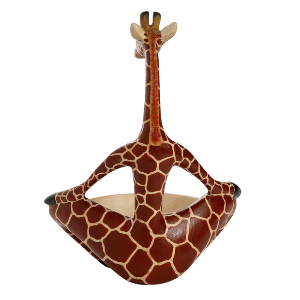 Jacaranda Wood Sitting Yoga Giraffe with Bowl backview