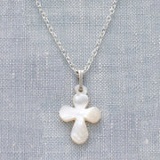Mini Mother of Pearl Cross Necklace styled