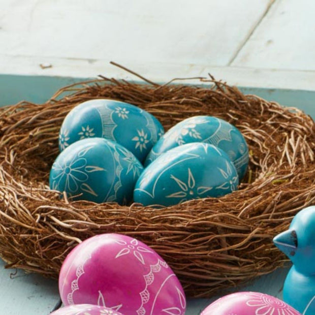 Soapstone Etched Egg - Teal lifestyle