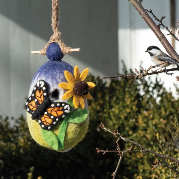 Felted Wool Birdhouse - Butterfly Garden lifestyle