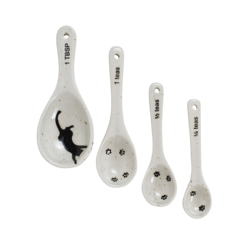 Kitty Cat Measuring Spoons Ceramic Kitsch Set of 4 As/Is