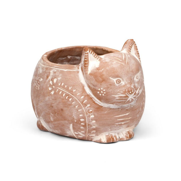 ceramic cat flower pot Ten Thousand Villages Crouching Cat Planter