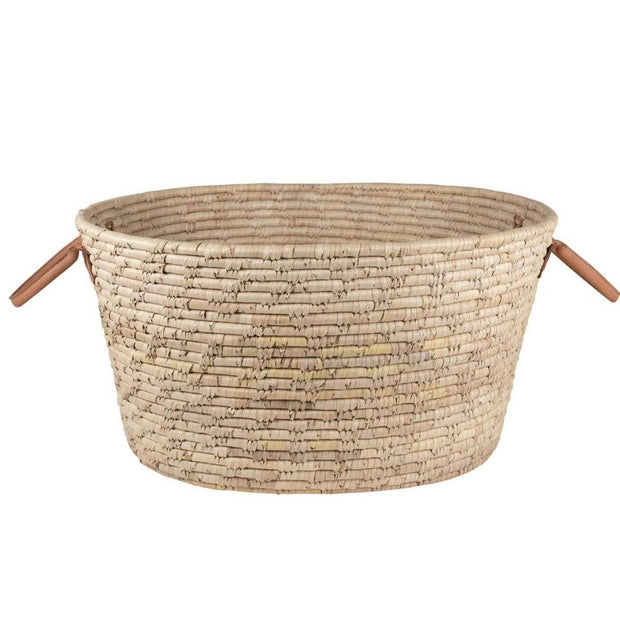 Palm Leaf Laundry Basket with Leather Handles