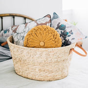 Palm Leaf Laundry Basket with Leather Handles lifestyle