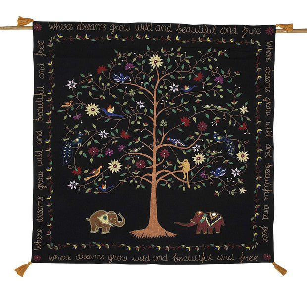 Embroidered Dream Tree Wall Hanging front view