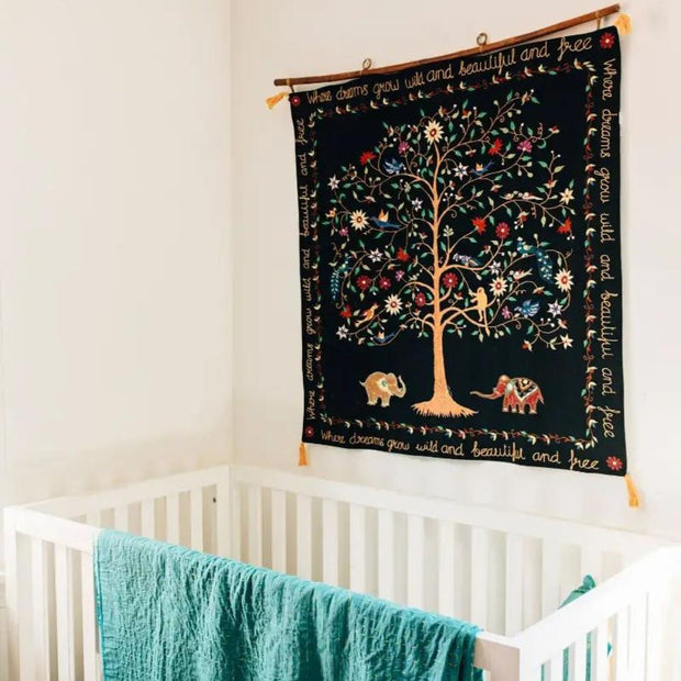 Embroidered Dream Tree Wall Hanging as nursery decor
