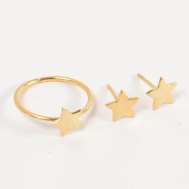 Tiny Star Bright Post Earrings with matching ring