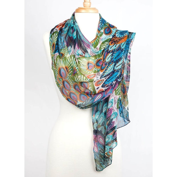 Peacock Print Lightweight Scarf on bust